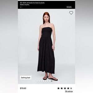 GAP Gap strapless maxi black with side slit size small.NWT!